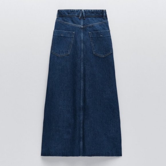 NWT ZARA Dark Blue Denim Midi Skirt - Picture 3 of 9
